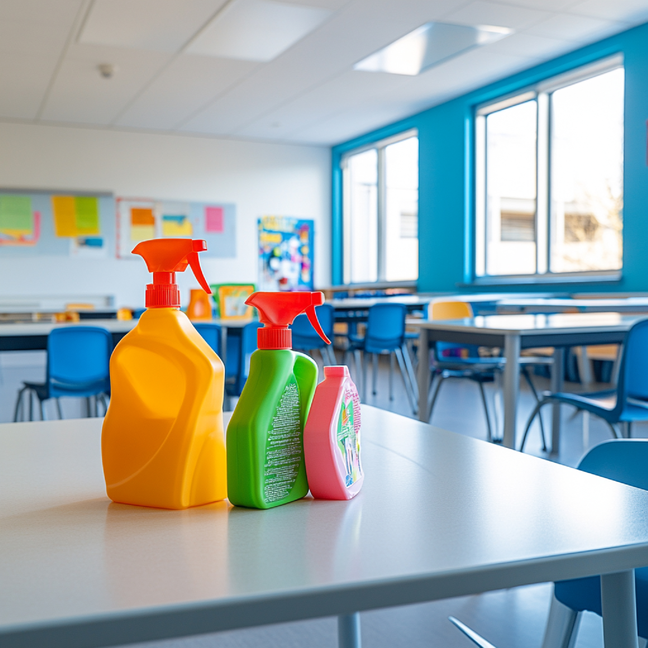 visual clean sanitized classroom environment with safe nontoxic cleaning supplies
